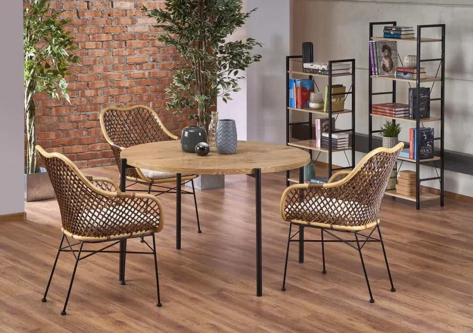 Stół Moris okragły dąb złoty/ czarny