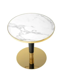 Stół Mosa okrągły, biały marmur, czarny