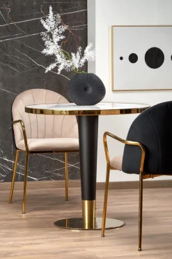 Stół Mosa okrągły, biały marmur, czarny