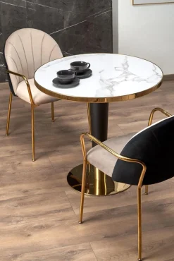 Stół Mosa okrągły, biały marmur, czarny