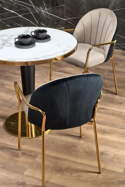 Stół Mosa okrągły, biały marmur, czarny