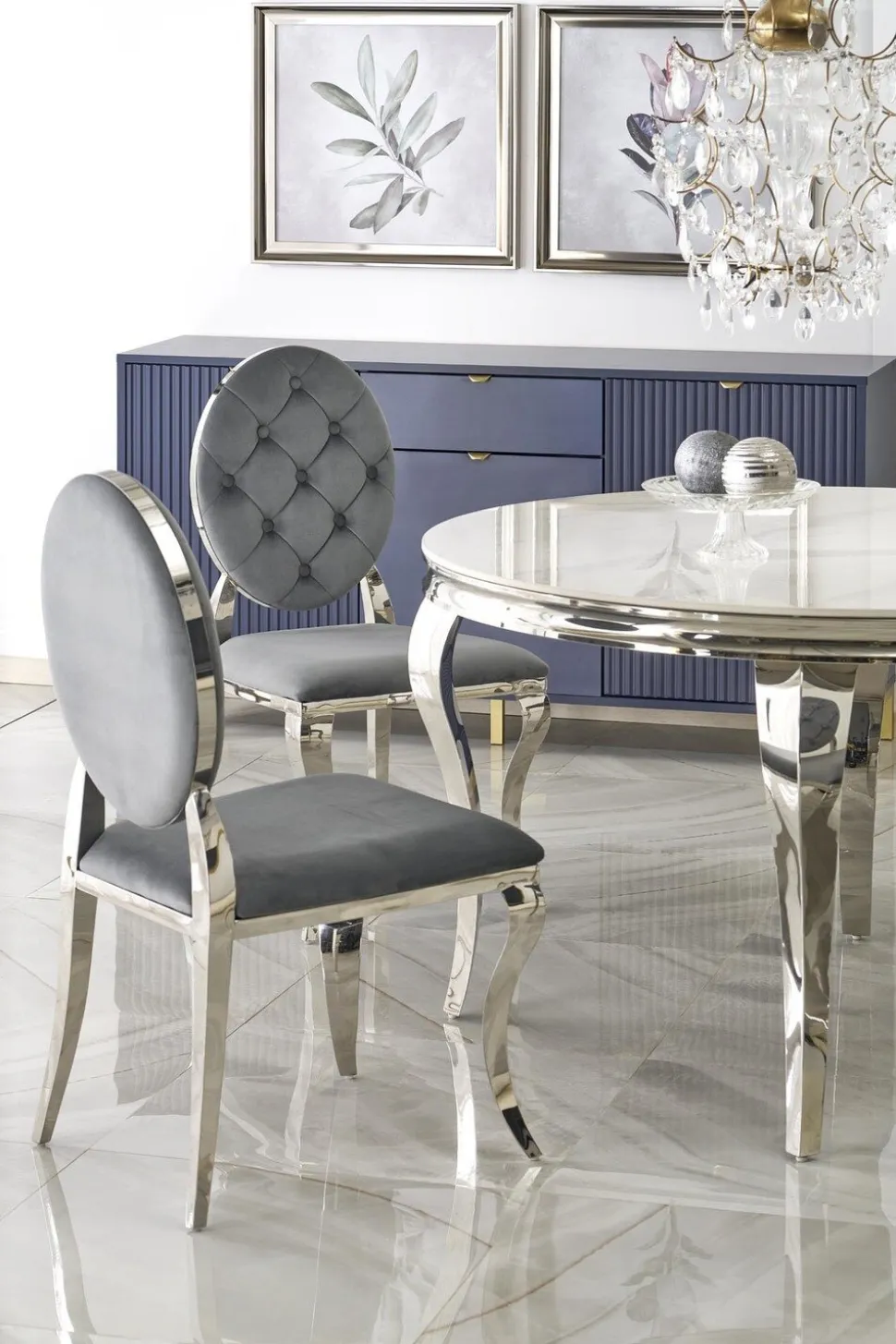 Stół okrągły Munya biały/srebrny