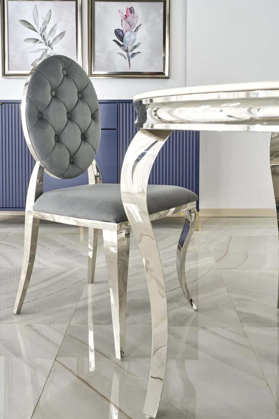 Stół okrągły Munya biały/srebrny