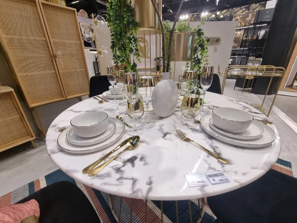 Stół okrągły Rayo marmur/ złoty