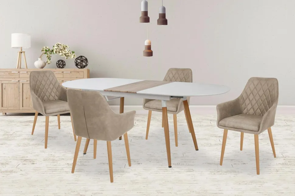 Stół Rebi rozkładany biały / dąb san