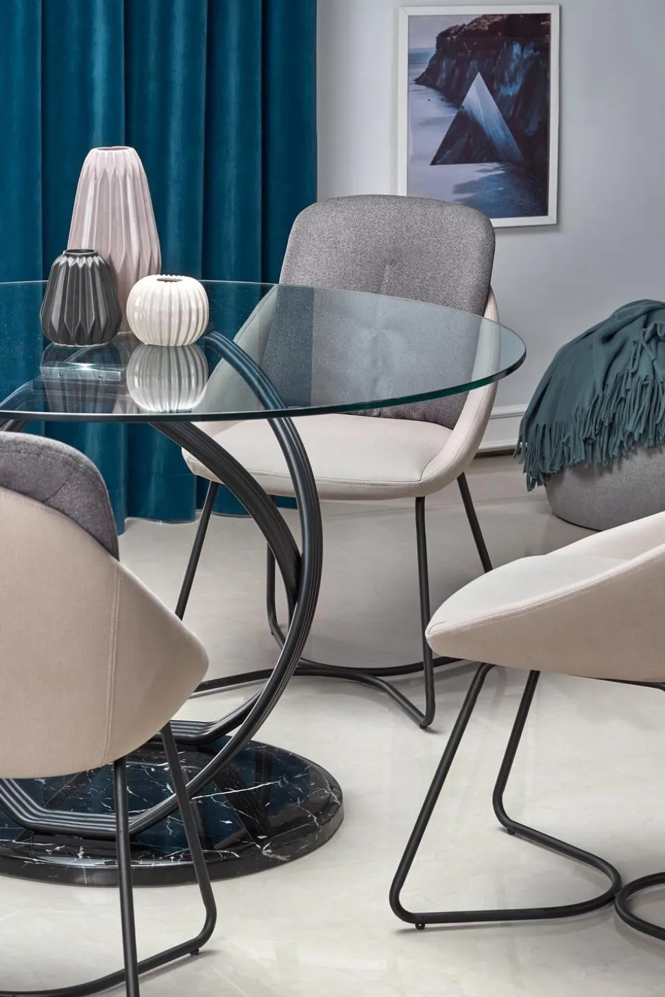 Stół Ticco okrągły transparentny/ czarny