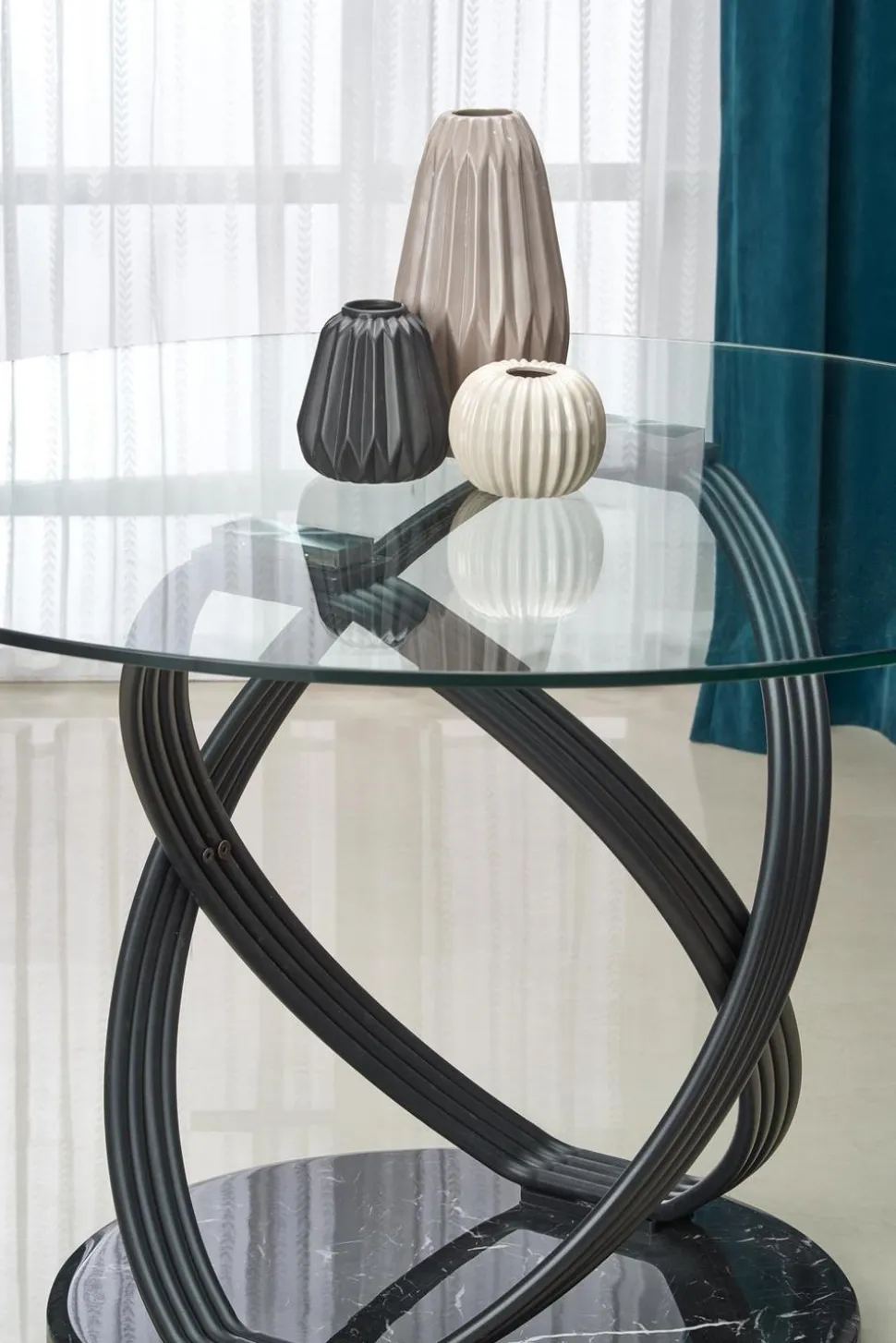 Stół Ticco okrągły transparentny/ czarny