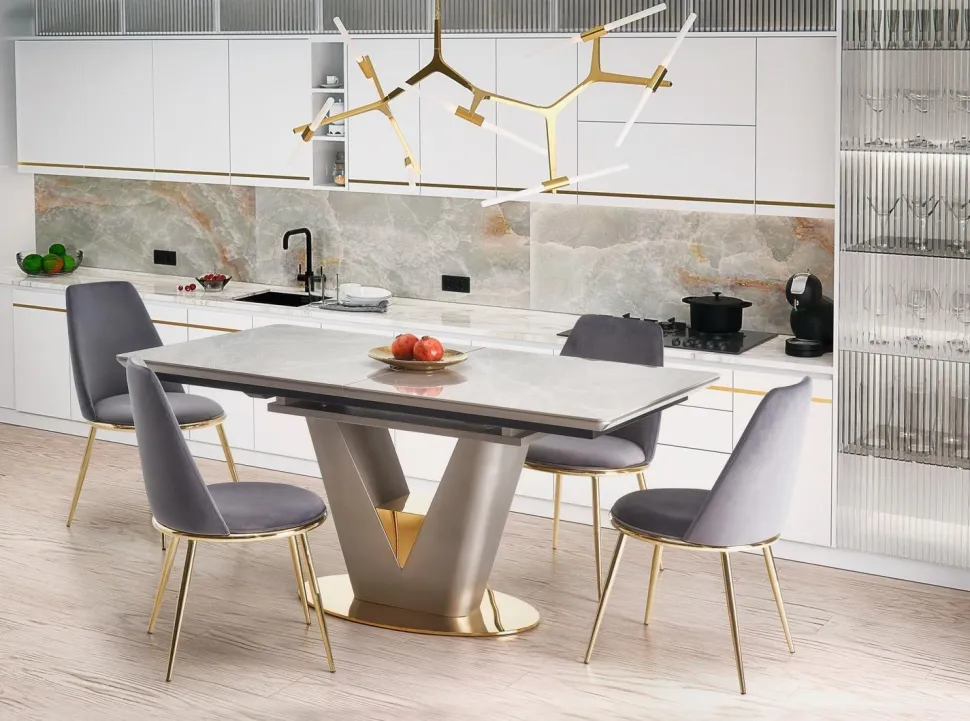 Stół Vermut rozkładany jasny szary/złoty