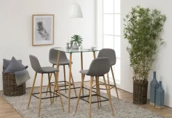 Stołek barowy Wilma wysoki szary jasny/ dąb tapicerowany