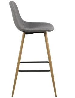 Stołek barowy Wilma wysoki szary jasny/ dąb tapicerowany