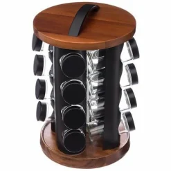 Stojak na przyprawy obrotowy 16           słoiczków, drewno akacjowe