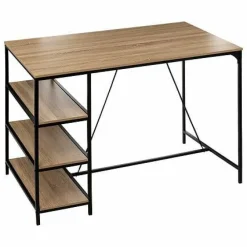 Stolik barowy Aliaj z 3 półkami  z efektem drewna