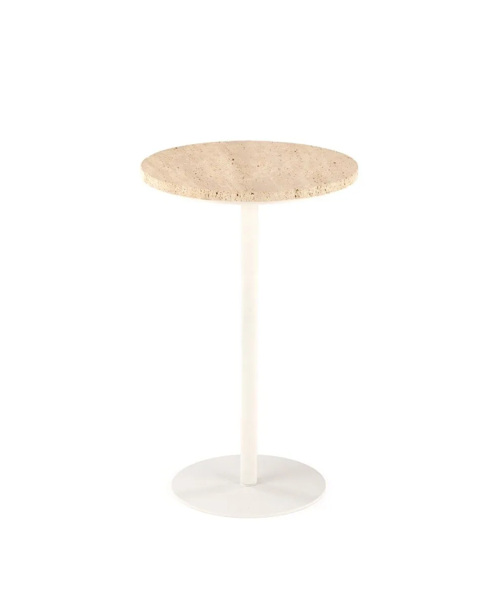 Stolik kawowy Epkos wysoki trawertyn/biały