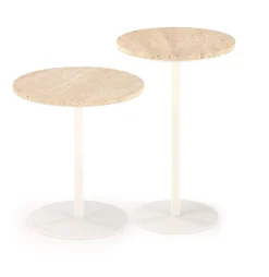 Stolik kawowy Epkos wysoki trawertyn/biały