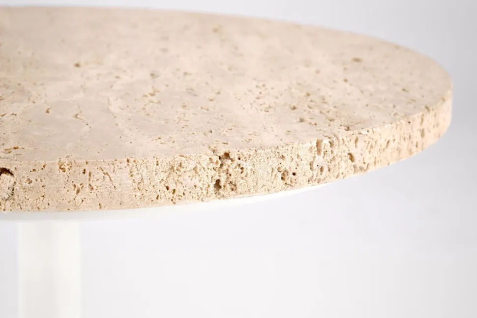 Stolik kawowy Epkos wysoki trawertyn/biały