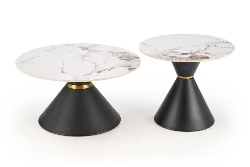 Stolik kawowy Javin S biały marmur/czarny