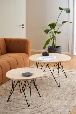 Stolik kawowy Prunus 55cm trawertyn/czarny