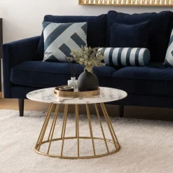 Stolik kawowy Rayo z efektem marmuru      biały