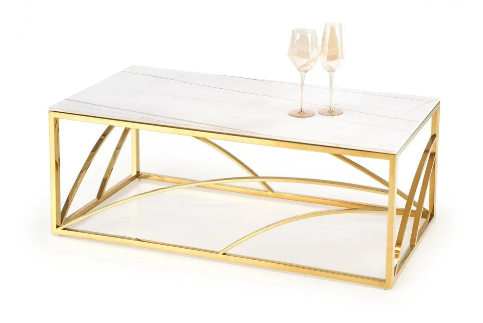 Stolik kawowy Taman złoty, biały marmur