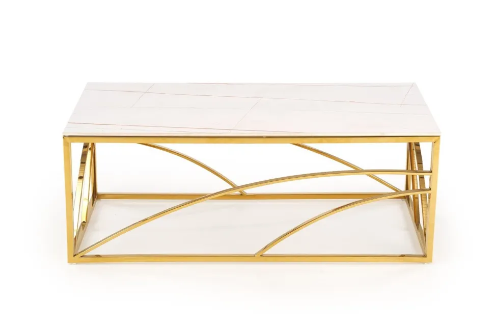 Stolik kawowy Taman złoty, biały marmur