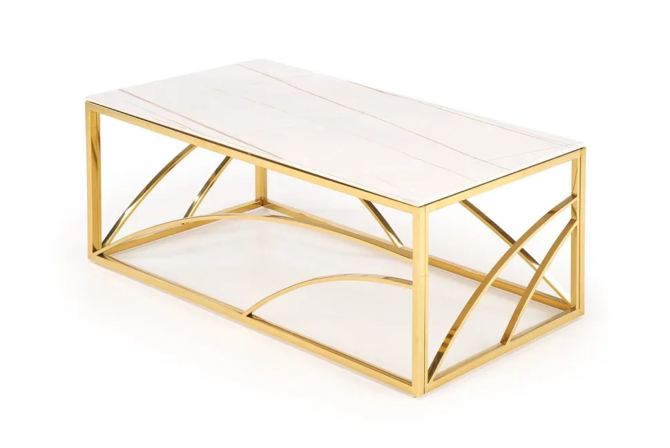 Stolik kawowy Taman złoty, biały marmur
