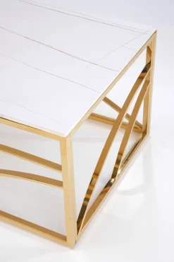 Stolik kawowy Taman złoty, biały marmur