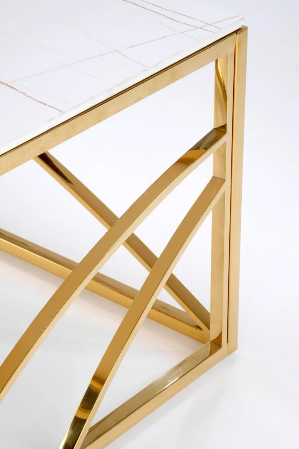 Stolik kawowy Taman złoty, biały marmur