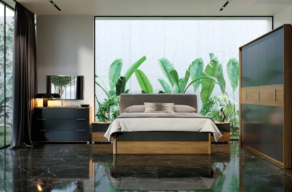 Szafa Matle 3 drzwi z lustrem dąb/szary