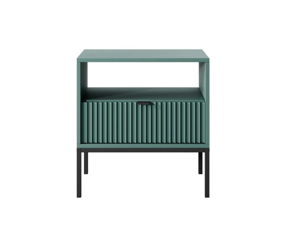 Szafka nocna Delicious ryflowana zielona czarne uchwyty