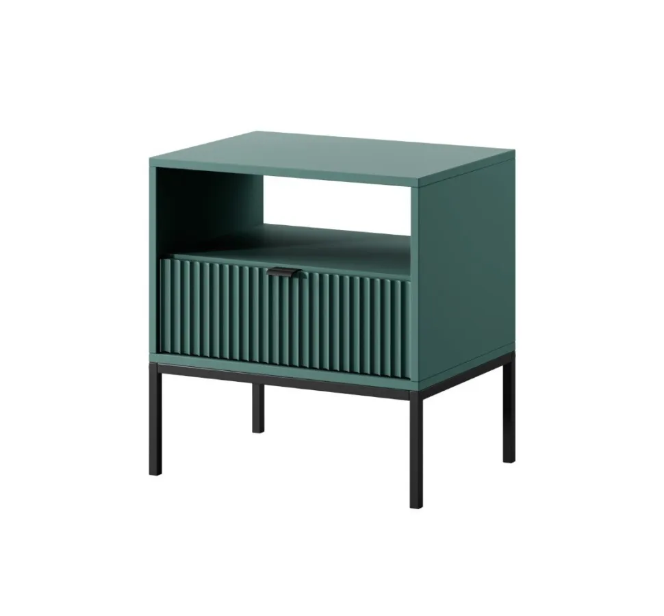 Szafka nocna Delicious ryflowana zielona czarne uchwyty
