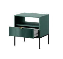 Szafka nocna Delicious ryflowana zielona  czarne nogi