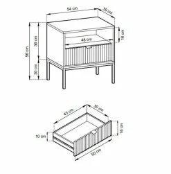 Szafka nocna Delicious ryflowana zielona  czarne nogi