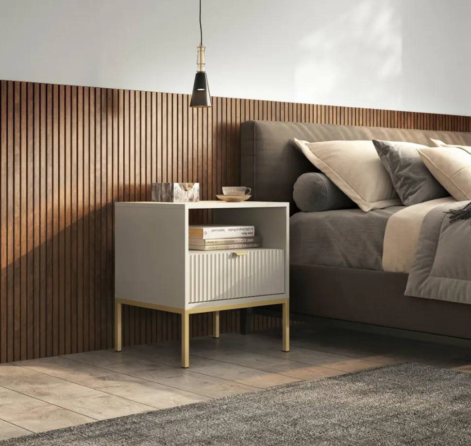 Szafka nocna Delicious ryflowana kaszmir złote nogi