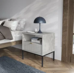 Szafka nocna Delicious ryflowana szara