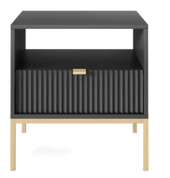 Szafka nocna Delicious ryflowana czarna złote nogi