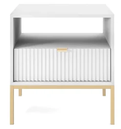 Szafka nocna Delicious ryflowana biała złote nogi