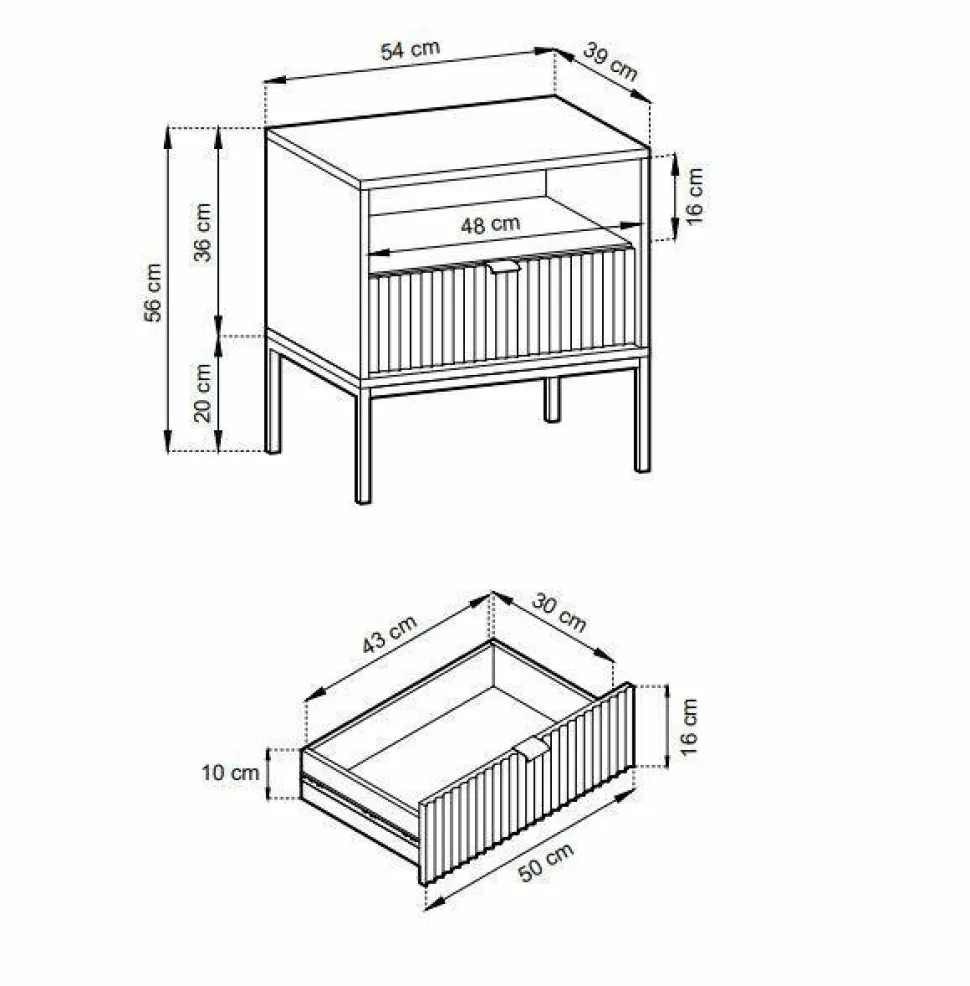 Szafka nocna Delicious ryflowana biała złote nogi