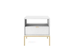 Szafka nocna Delicious ryflowana biała złote nogi