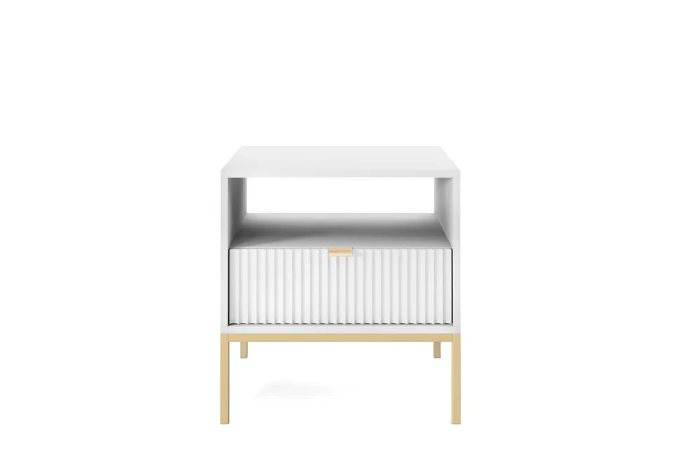 Szafka nocna Delicious ryflowana biała złote nogi