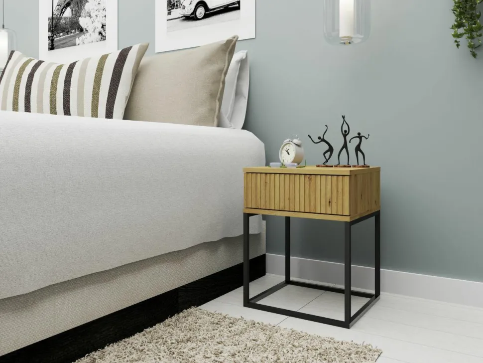 Szafka nocna Ida dąb artisan/ czarna