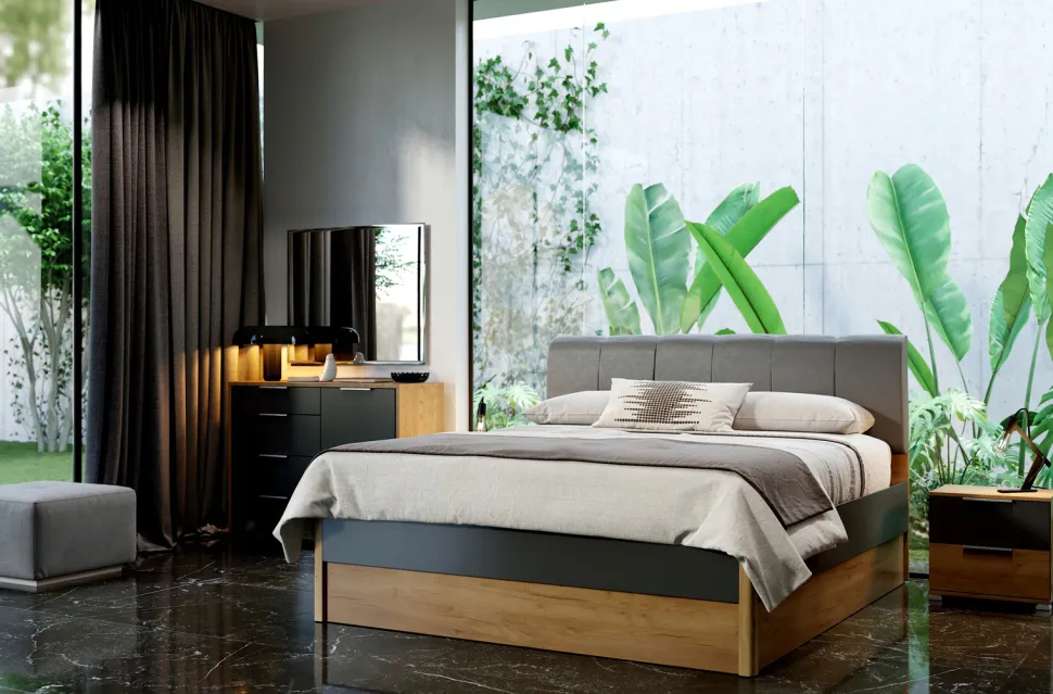 Szafka nocna Lana z 2 szufladami dąb/szary