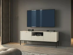 Szafka RTV Delicious ryflowana kaszmir czarne nogi