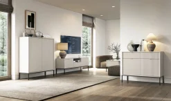 Szafka RTV Delicious ryflowana kaszmir czarne nogi