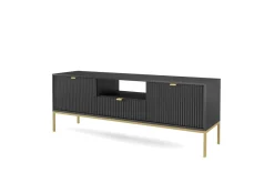 Szafka RTV Delicious ryflowana czarna/ złote nogi