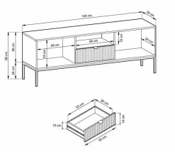 Szafka RTV Delicious ryflowana czarna/ złote nogi