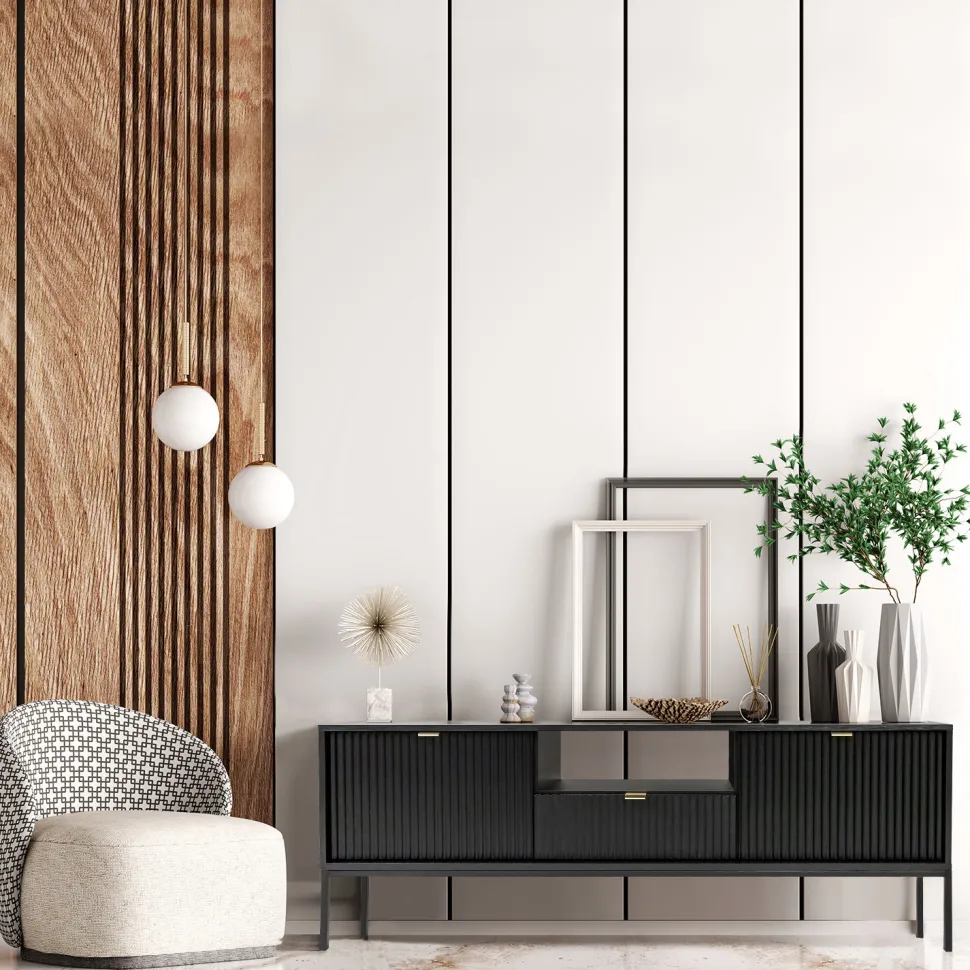 Szafka RTV Delicious ryflowana czarna