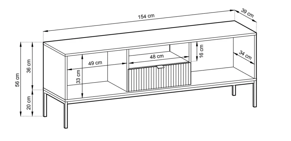 Szafka RTV Delicious ryflowana czarna