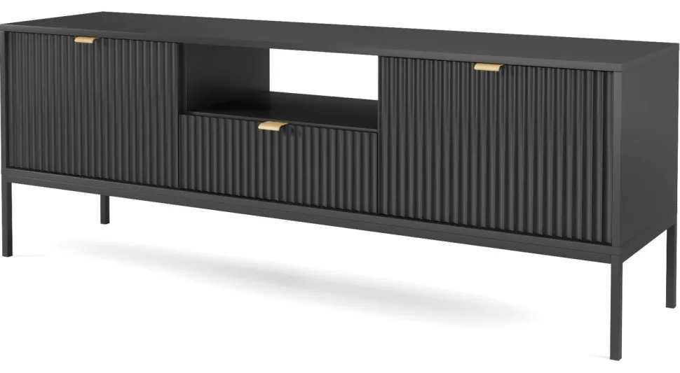 Szafka RTV Delicious ryflowana czarna