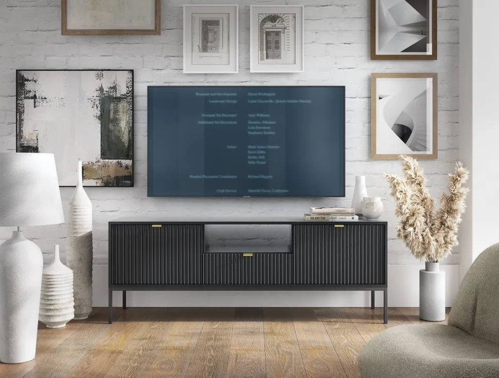 Szafka RTV Delicious ryflowana czarna