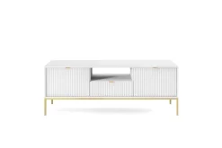 Szafka RTV Delicious ryflowana biała/ złote nogi